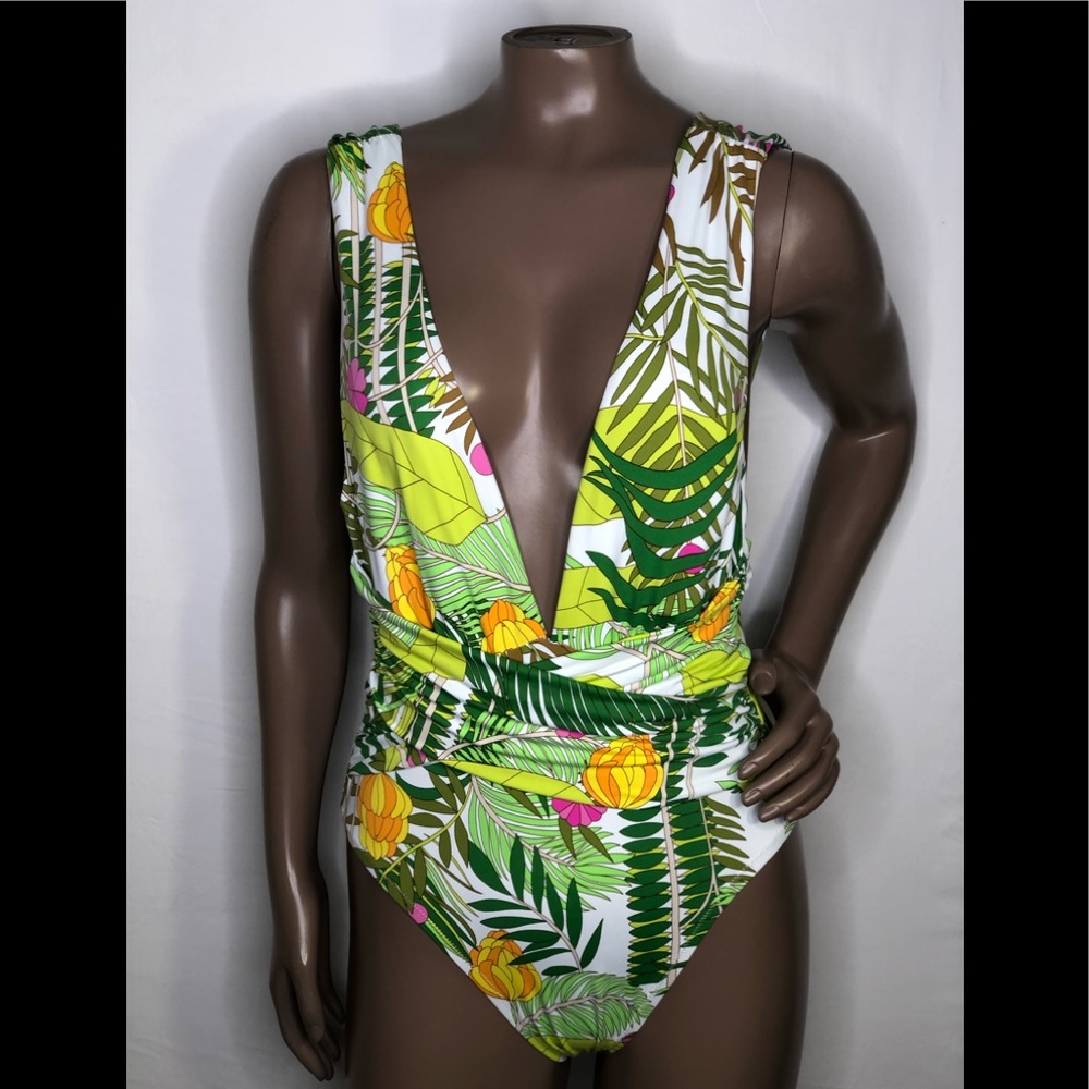 Trina Turk It's Bananas Printed Plunge Swimsuit